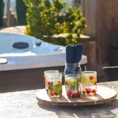 Cocktails in front of a hot tub