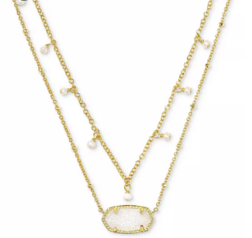 Elisa Pearl Multi Strand Necklace in Iridescent Drusy