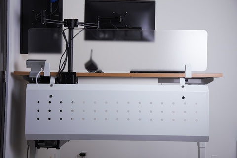 Standing desk with above and below desk privacy panels by Progressive Desk