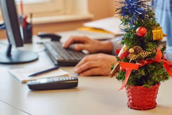 Christmas decorations on desk