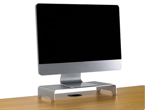 Photo of a slim aluminum monitor riser stand