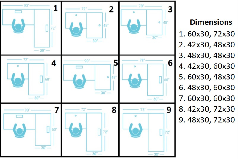 Corner Ryzer tabletops dimensions