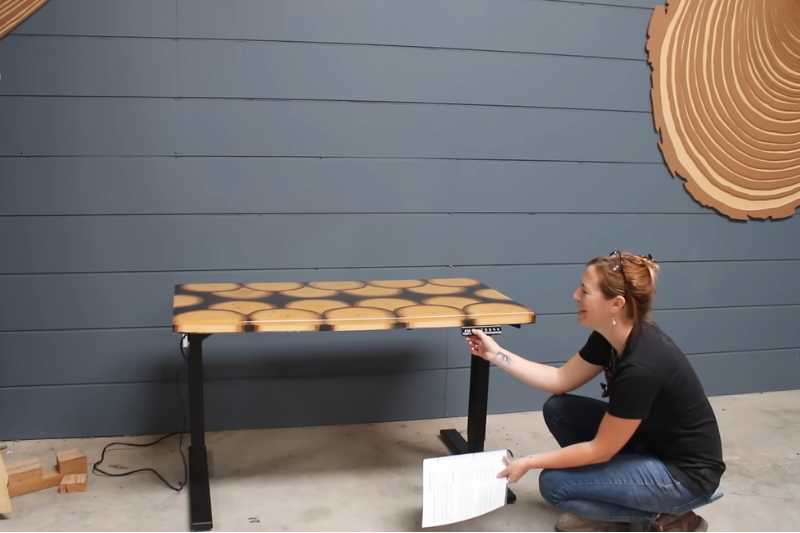 Standing desk with tabletop from a tree limb 