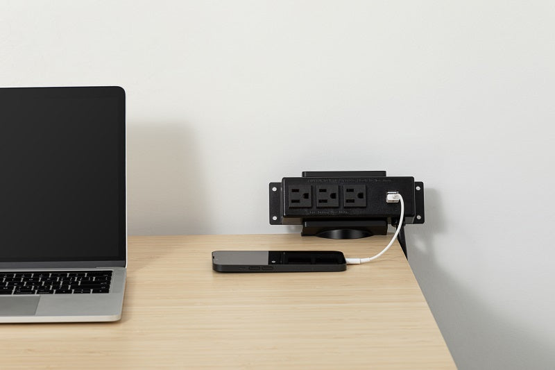 Under-desk power strip with USB ports