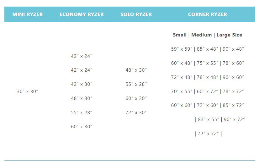 Standing desk sizes