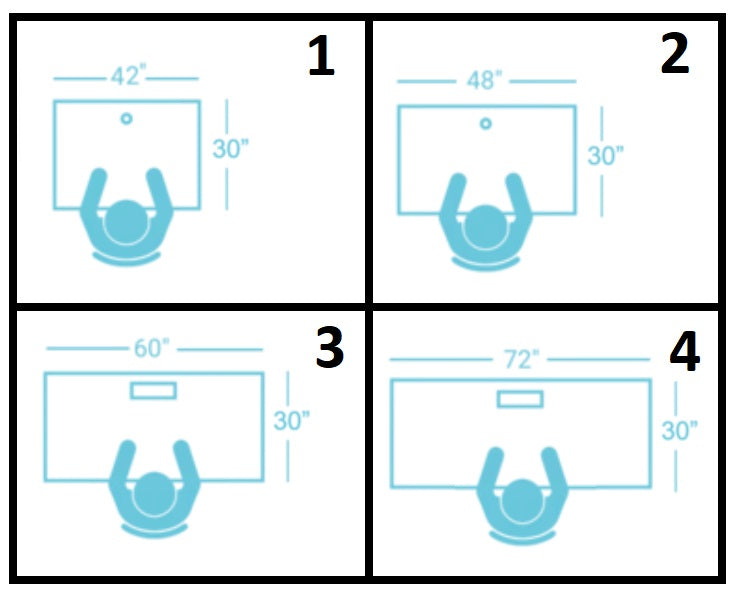 Straight desk tabletop configuration options (inches)