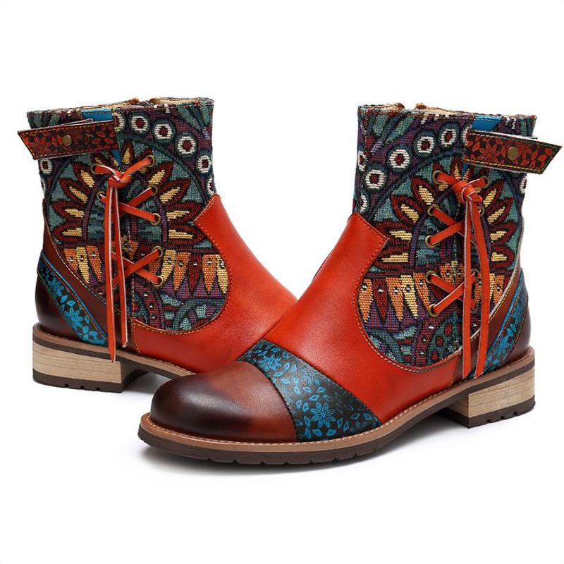 Leather Jacquard Boots – Boho Shoes