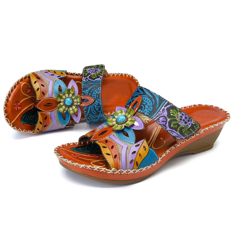 Leather Boho Flower Sandals – Boho Shoes