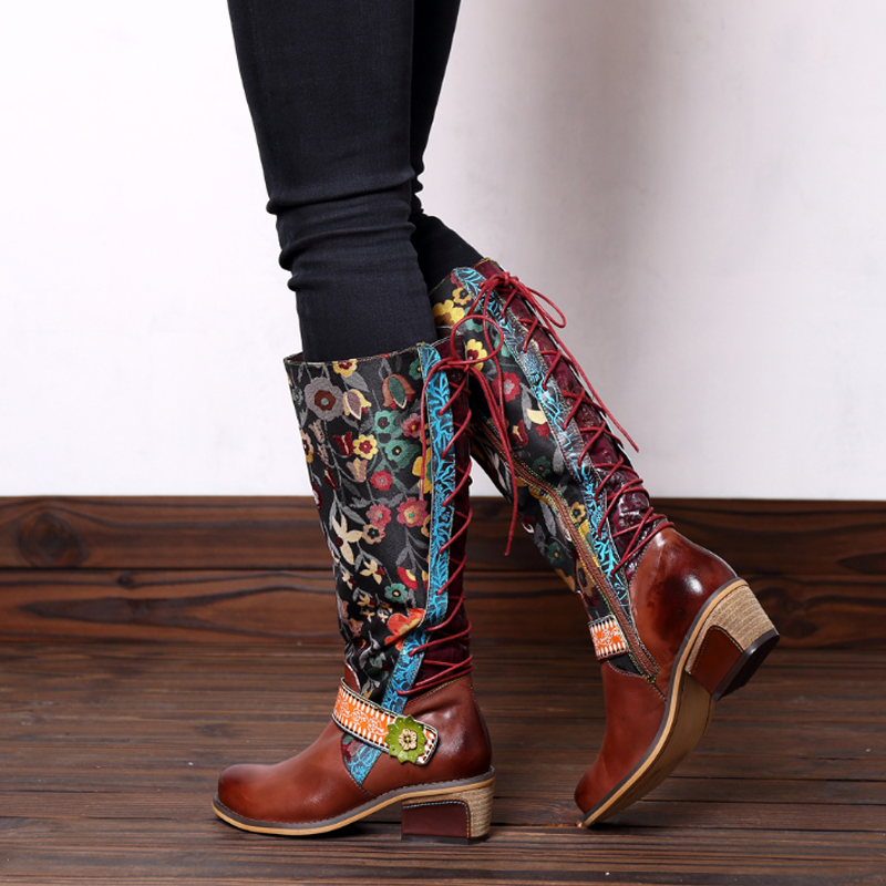 Floral Knee High Boho Shoes