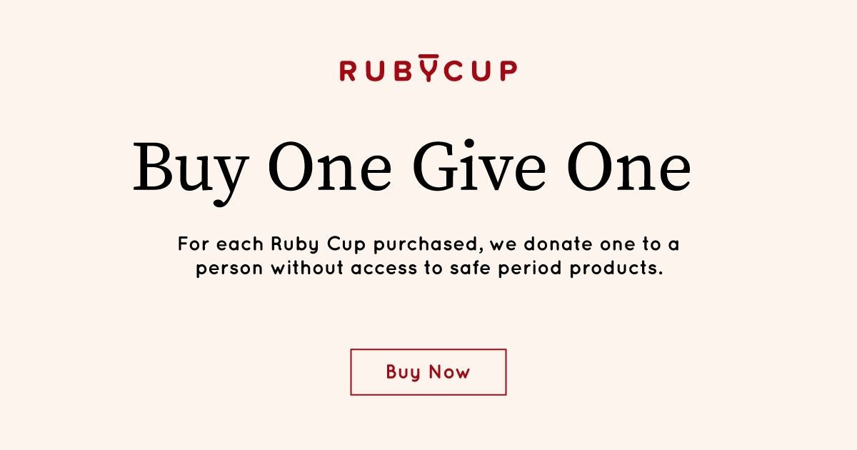 Ruby Cup CTA banner on the Buy One Give One program