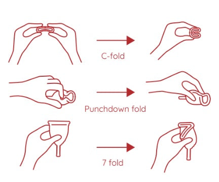 Ruby Cup diagram of different menstrual cup folds