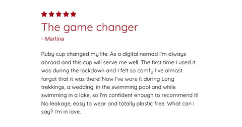 Image source: Ruby Cup - 02 Ruby Cup image of a Ruby Cup review about how you can swim with a menstrual cup.