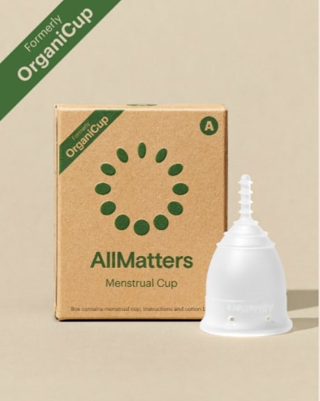 AllMatters menstrual cup and packaging 