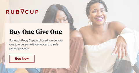 Menstrual cup with a buy one give one program including a menstrual cup donation