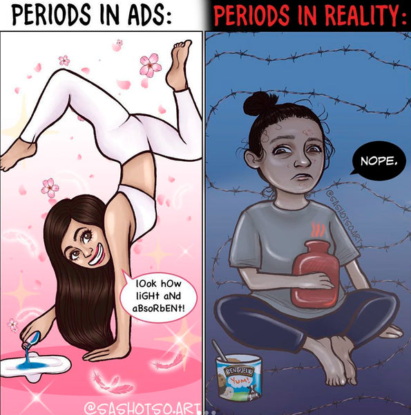 Meme: Periods in ads versus periods in reality