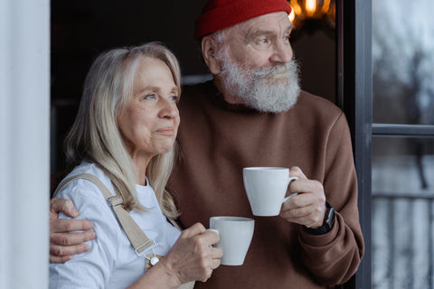 old couple having coffee