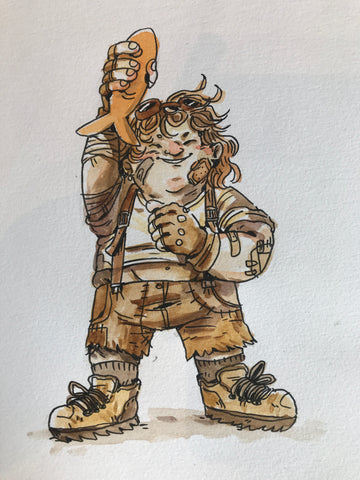 Halfling Ada, holding a fish in the air