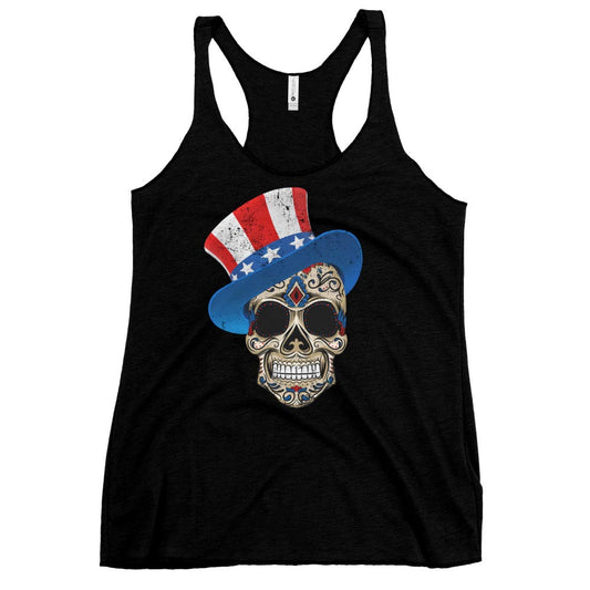 Premium Women's 4th Of July Star Spangled Sugar Skull Racerback Tank