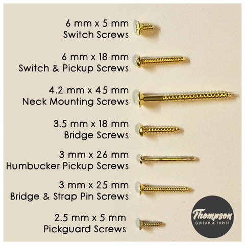 Gold guitar and bass screws available at Thompson Guitar & Thrift