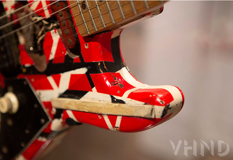 Close up of EVH's Frankenstein guitar