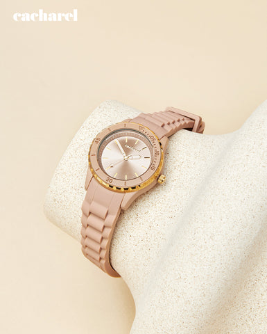 手錶禮品推薦 | Cacharel 服裝和配飾的裸色手錶矽膠錶帶 albane