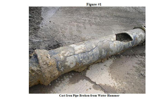 Cast iron pipe broken from water hammer