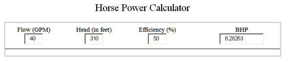 Horse power calculator example