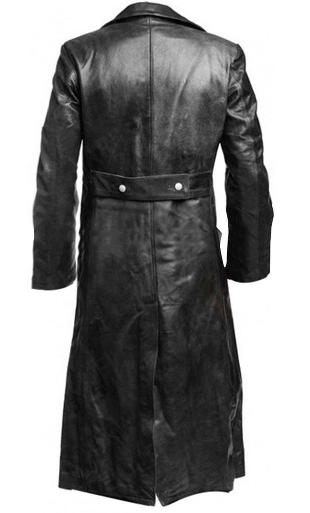 Mens German Classic Military Officer Black Leather Trench Coat ...