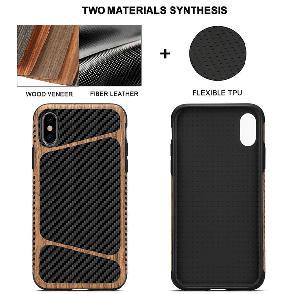 Soft Silicone Carbon Fiber Wood Grain Hybrid Cases for iPhone – Zazabest