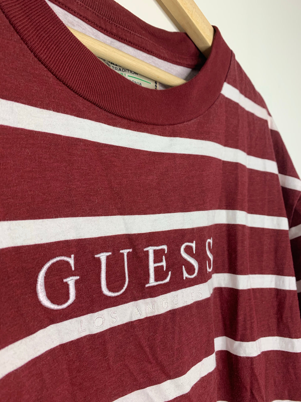 guess red and white striped t shirt