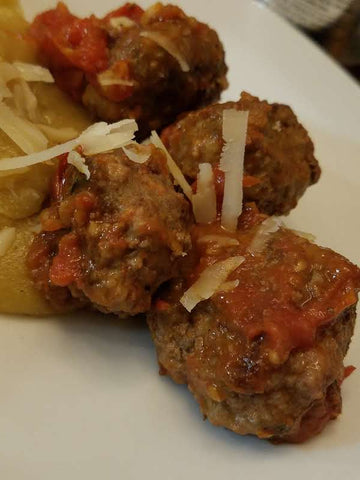 Meatballs with Tomato - Spinach Sauce and Polenta