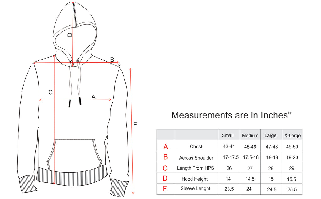 mens hoodies size chart