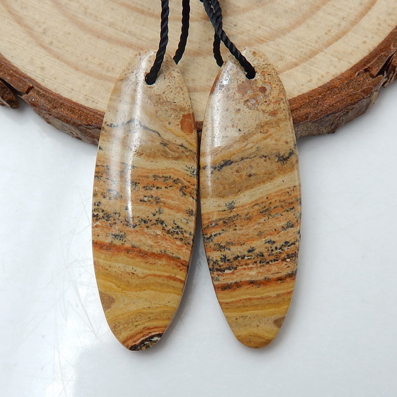 Natural Picture Jasper Oval Earrings Pair, stone for Earrings making, 32x11x4mm, 4.7g - MyGemGarden