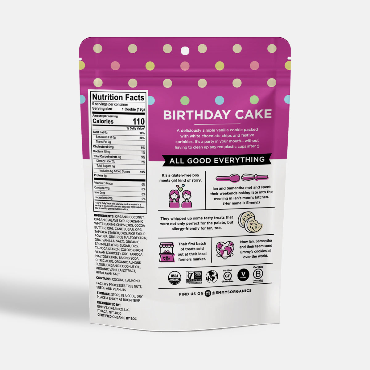 Birthday Cake, 9-Pack (8 Bags) – Organic Coconut Cookies - Emmy's Organics