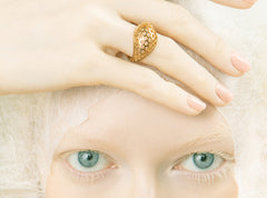bee eyes, bee eye, peggy skemp jewelry, driftless, dome ring, honeycomb ring, eyes