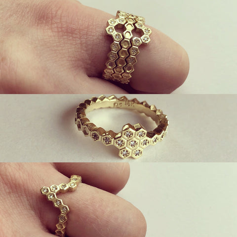 18ky Gold Stacking Honeycomb Rings by Peggy Skemp