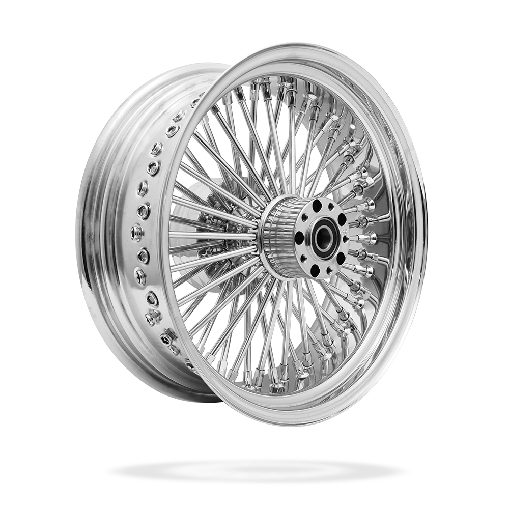 17x6 Rear 50-Spoke Pre-Staged Custom Motorcycle Wheel | Ridewright Wheels