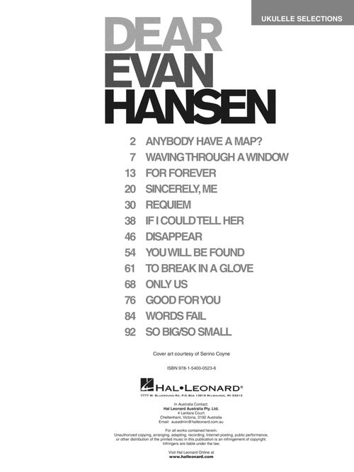 Dear Evan Hansen Ukulele Selections Elderly Instruments