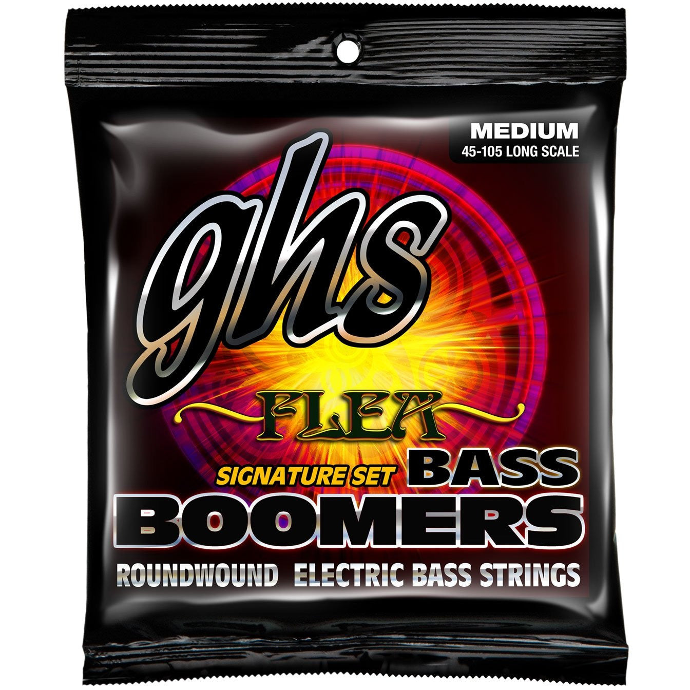 Front of GHS M3045 Boomers Flea Signature Nickel-Plated Steel Medium Gauge Electric Bass Strings