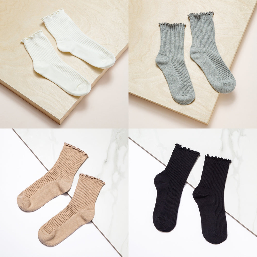 Women's Crew Socks | Ruffled Top | Solid Color | Cotton | Multi-pack ...
