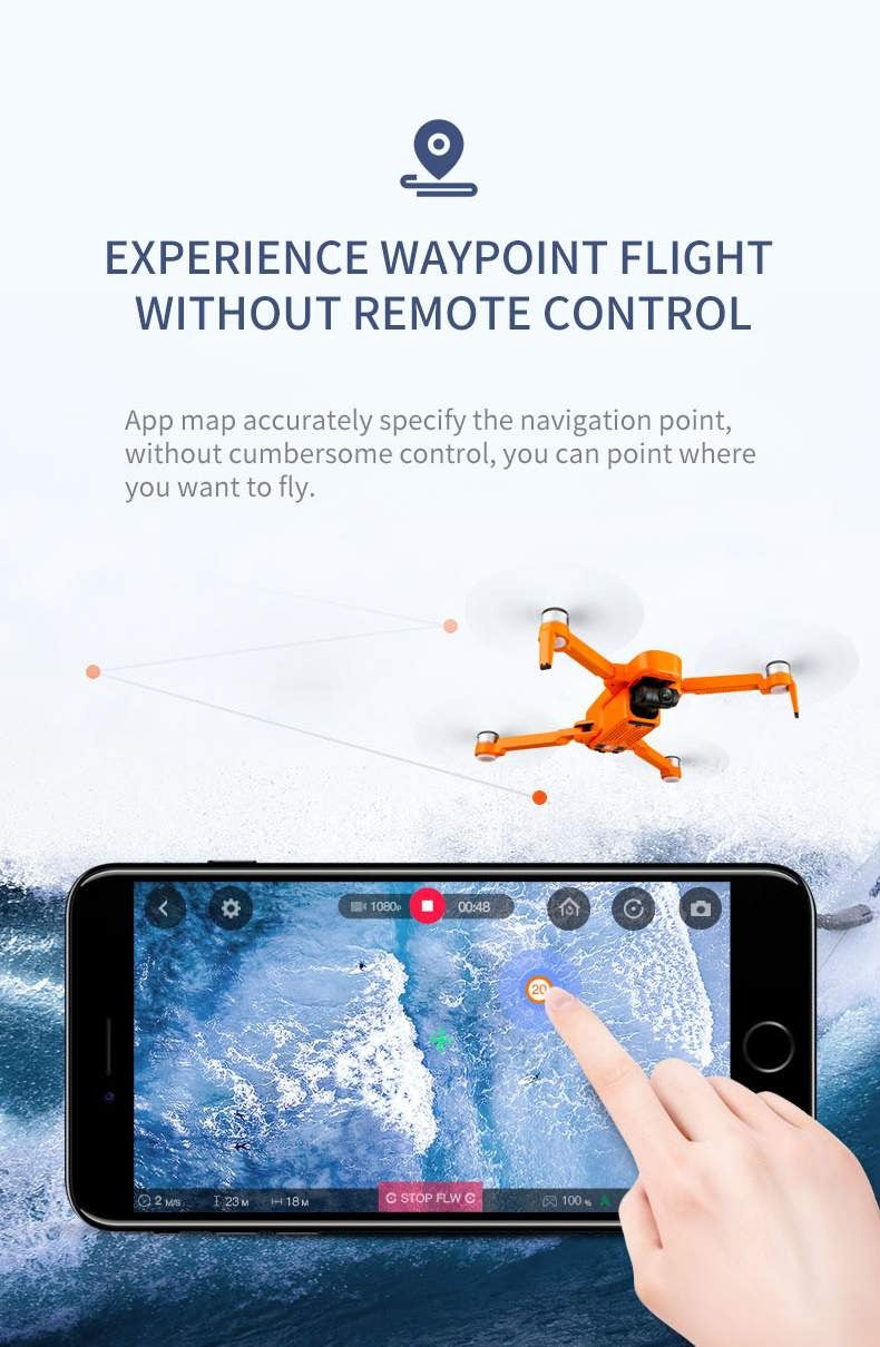 waypoint flight feature of x17 6K dual camera drone