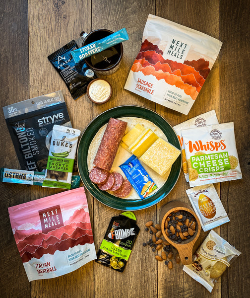 Keto Backpacking Food laid out on a table