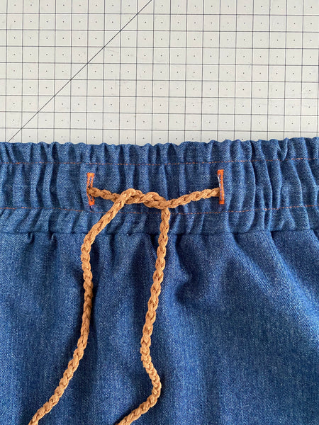 Adding a drawstring to the elasticated waistband on Edith and