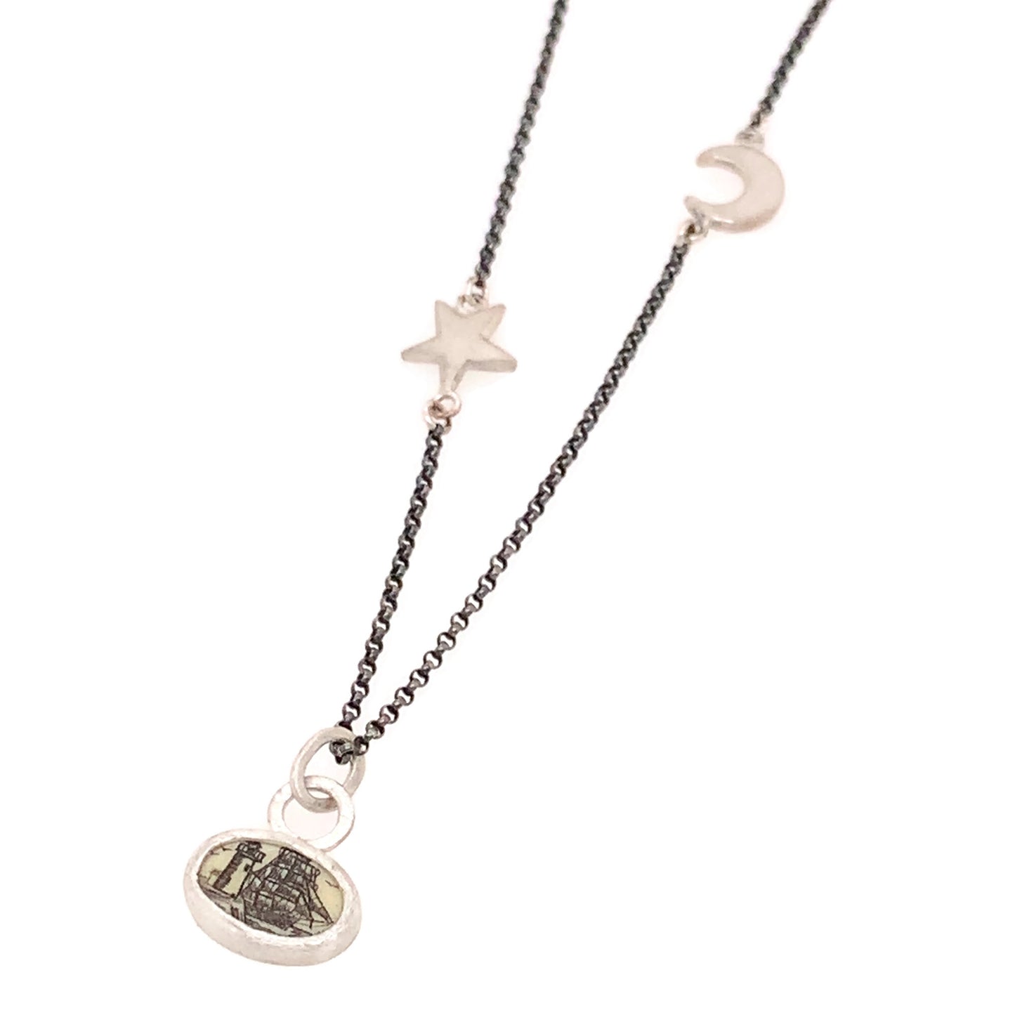 Sailors sky Scrimshaw Necklace- Sterling Silver