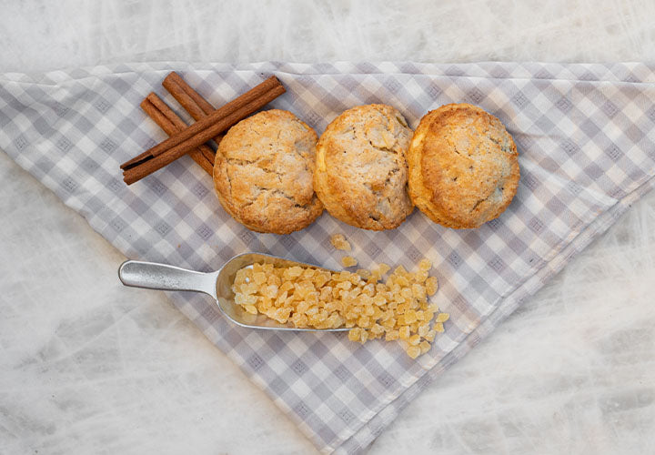 Delicious apple scones made with fresh cinnamon and candied ginger.