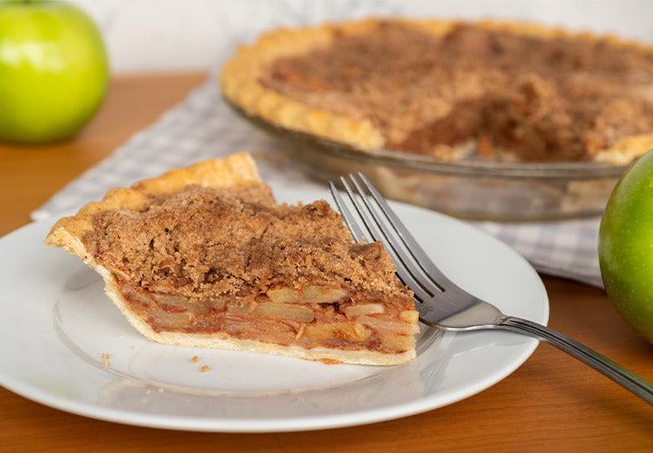 Delicious apple pie recipe with crumbly brown sugar topping.