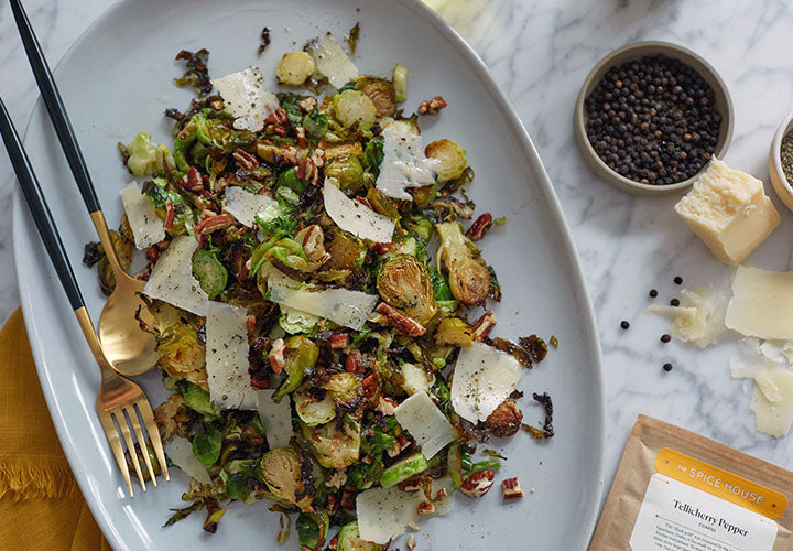 Brussels sprouts made with lots of black pepper and parmesan