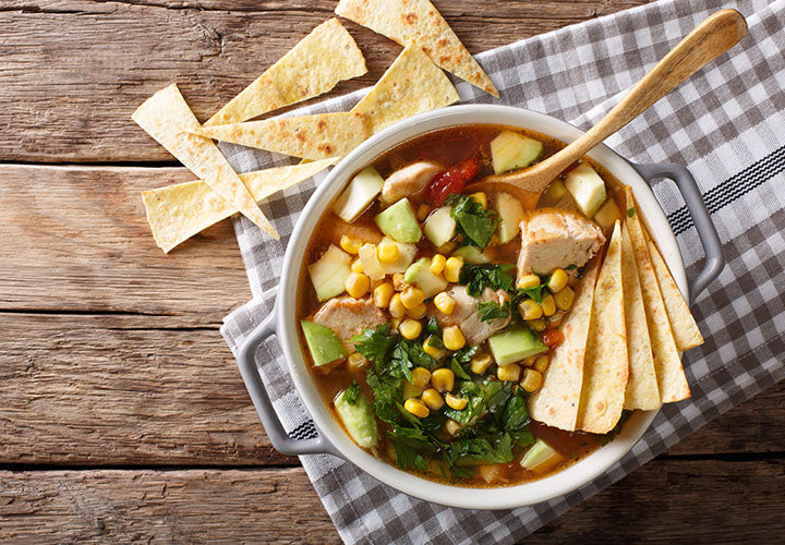 Chicken tortilla soup recipe made with fresh spices.