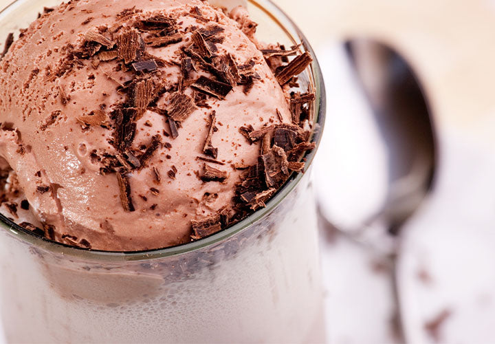 Fizzy chocolate cream soda drink with a scoop of real chocolate ice cream.