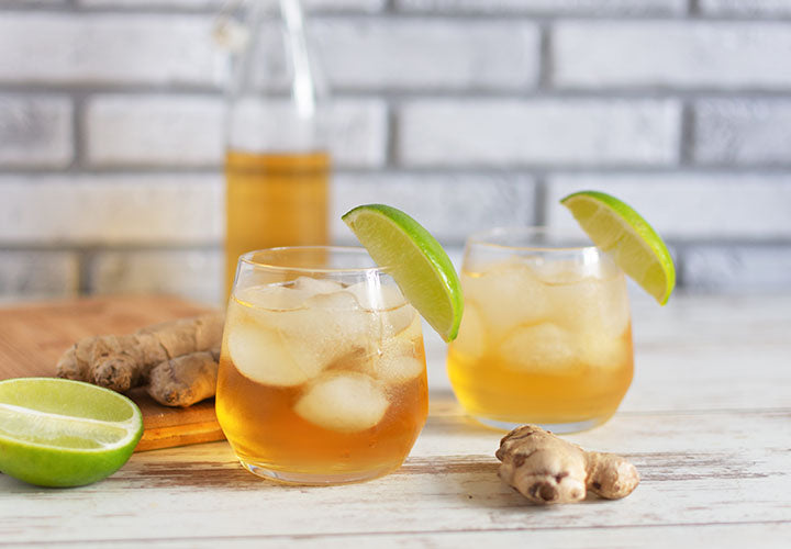 Alt Text: Homemade ginger ale recipe using dried ginger root and sugar syrup.